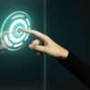 Hand gesture pressing power button hologram Hand gesture pressing power button hologram